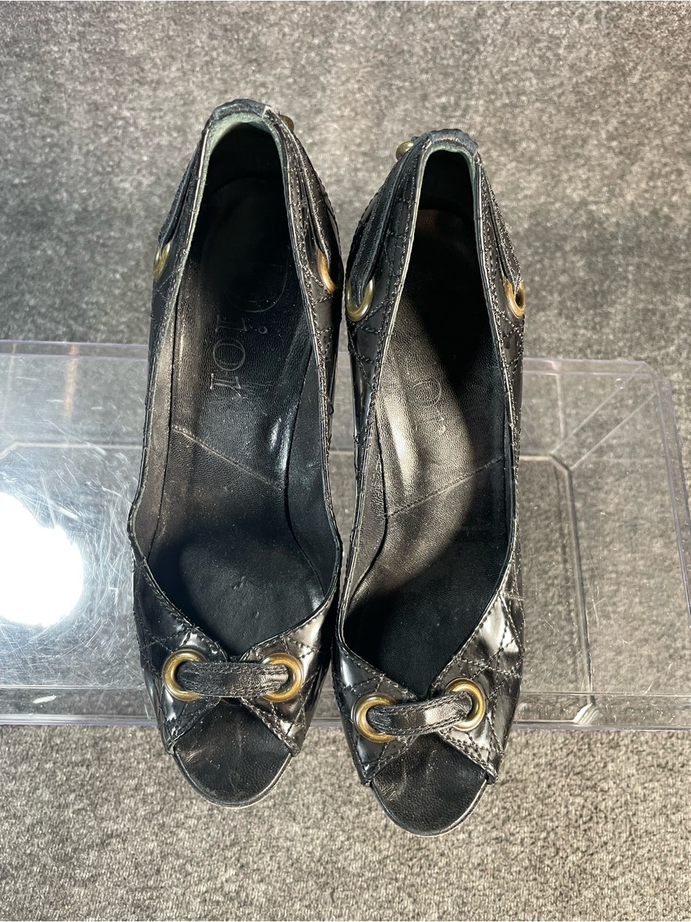 Christian Dior Cannage Black Leather High Heel Peep Toe Pumps SZ EU 36.5 US 6.5 - Picture 6 of 14